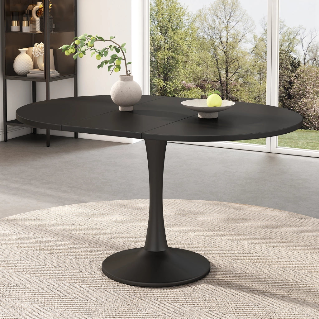 Tavolo da pranzo allungabile ovale - per sala da pranzo - in MDF - 100/140×100×75 cm - nero