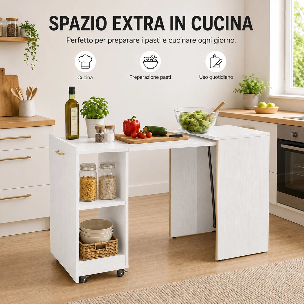 Mobile con Tavolo Scomparsa Bianco Frassinato Richiudibile Salvaspazio Scrivania