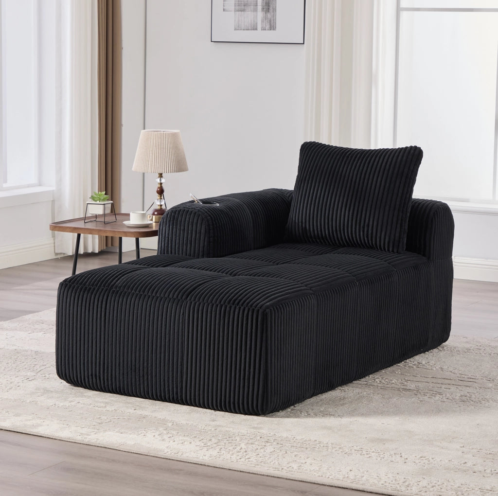 Divano compatto in corduroy con portaoggetti laterale e portabicchieri, dimensioni 158x93x61 cm, resistente e confortevole