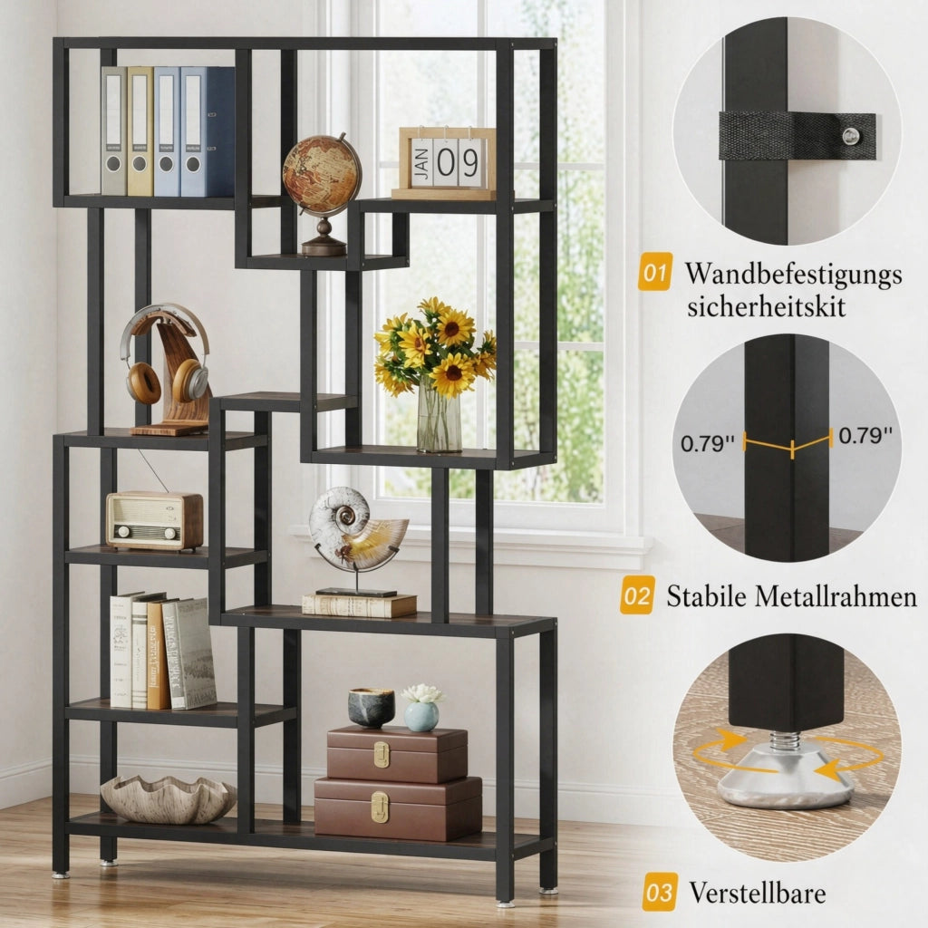 LIBRERIA a 7 ripiani 100x30x180 cm Metallo e Legno Marrone rustico Nero