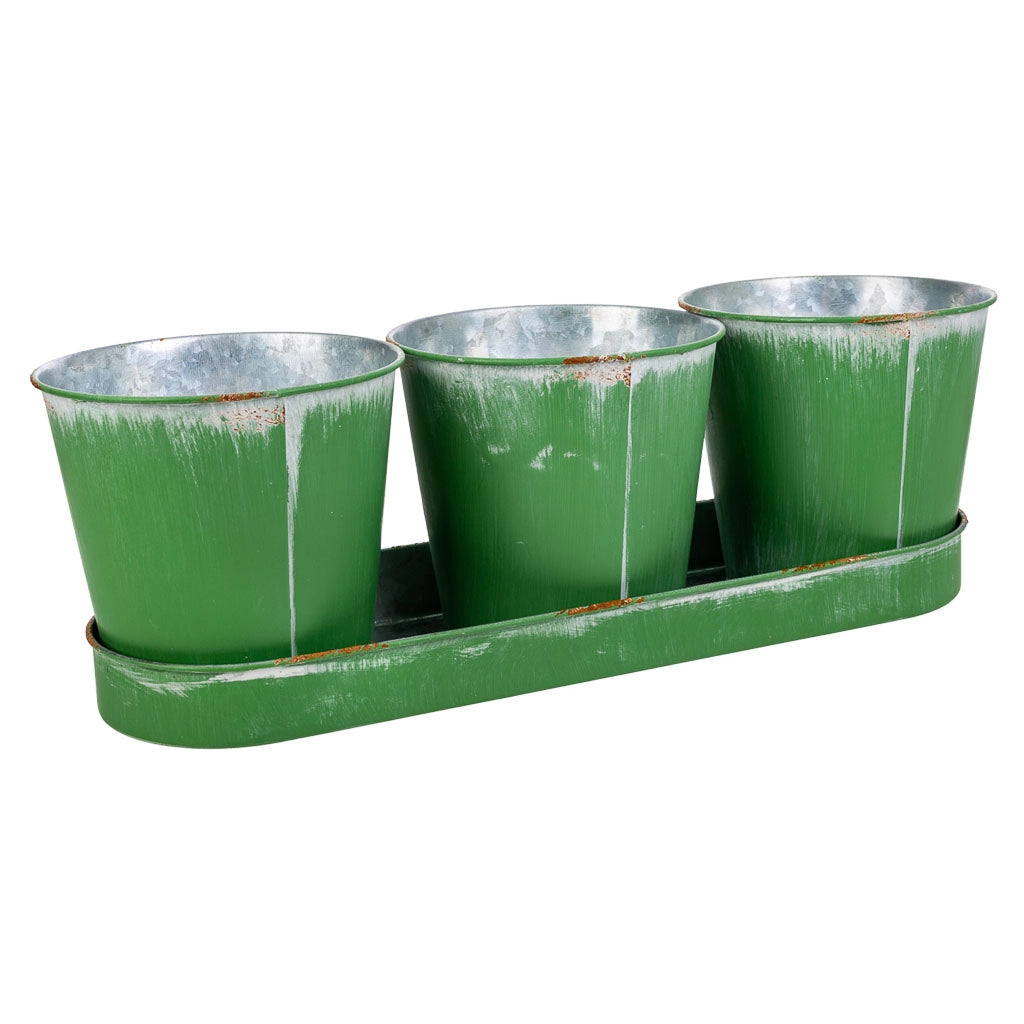 3 cubi e vassoio in metallo verde