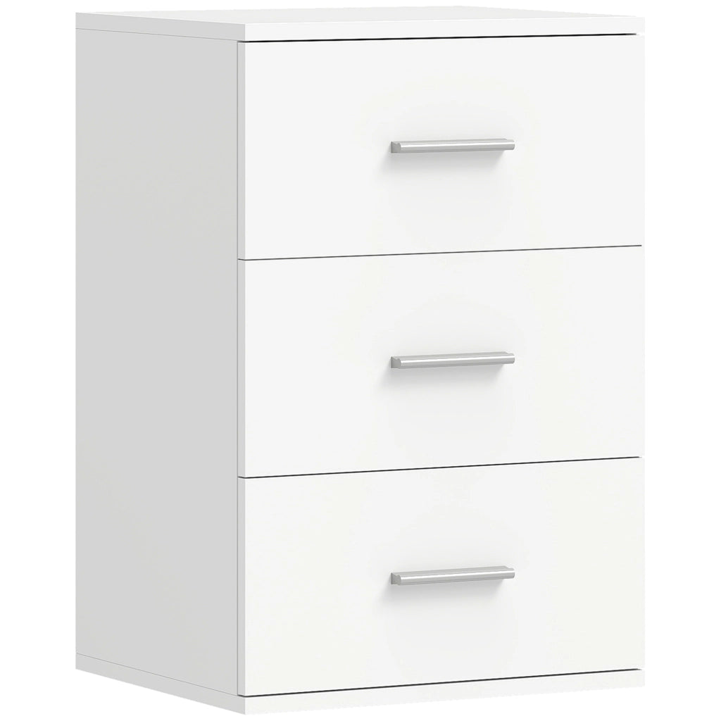 Comodino Moderno e Multiuso 40x35x60 cm con 3 Cassetti in MDF Bianco