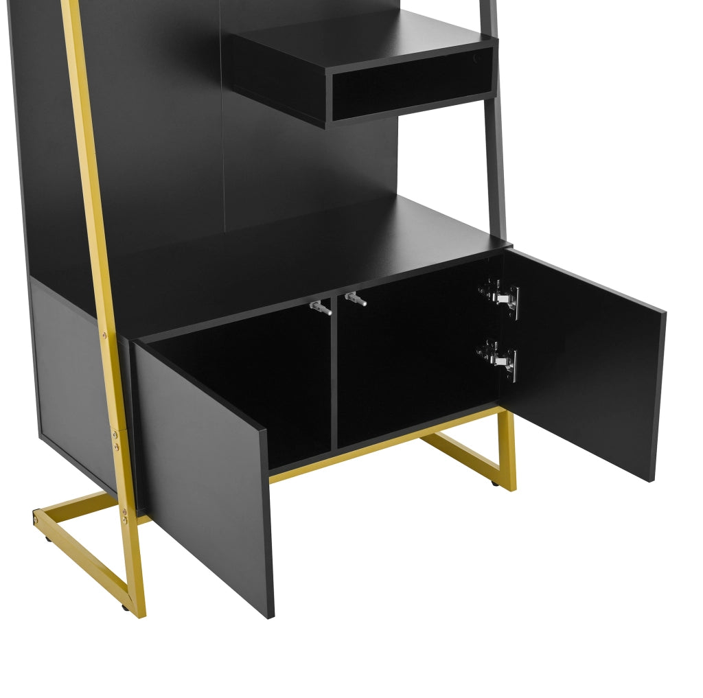 Mobile guardaroba compatto con specchio; ganci e panca portascarpe; 78 ¡Á 38.5 ¡Á 180.5 cm; nero
