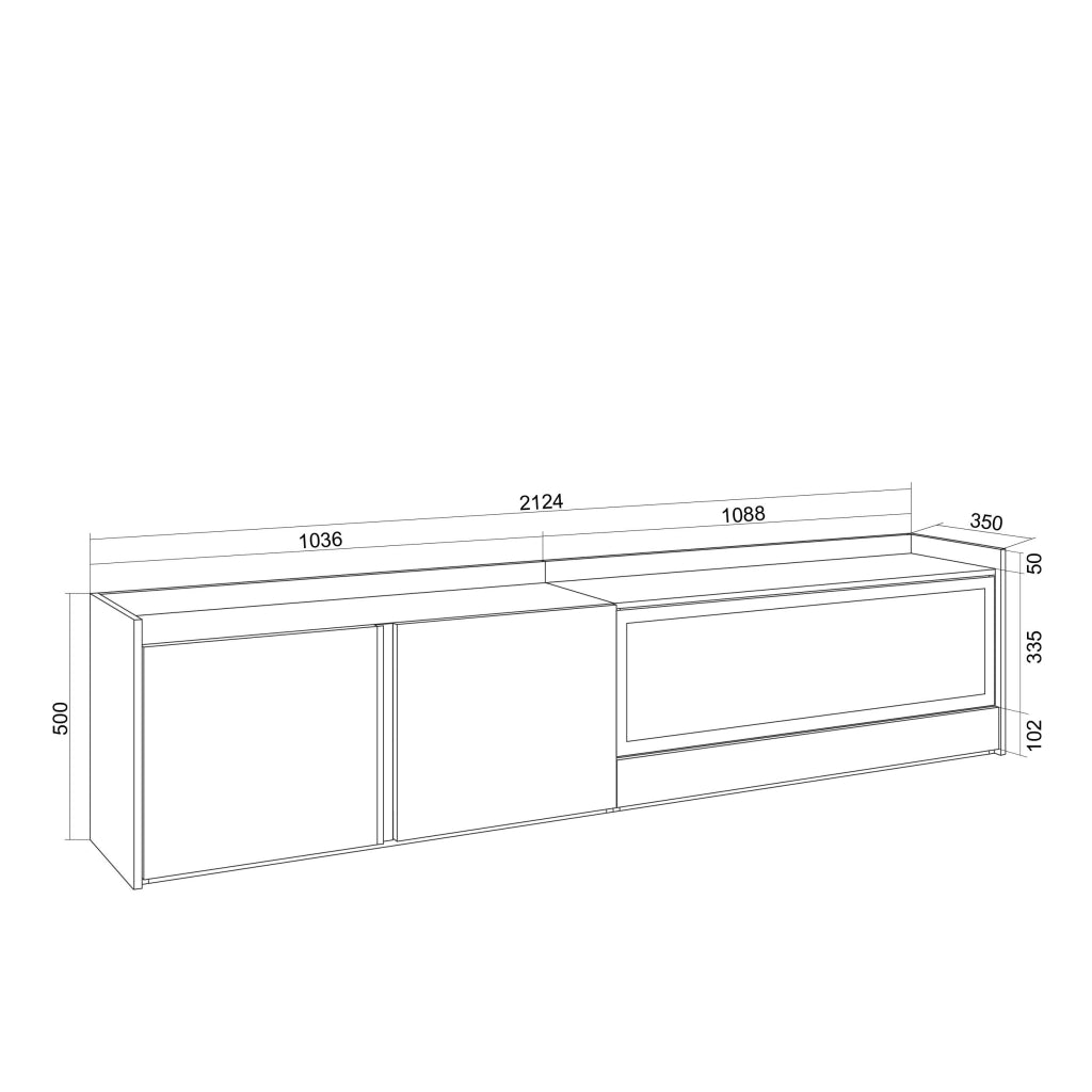 Mobile TV Soggiorno, 212x50x35 cm, Per TV fino a 80", Camino elettrico XXL, LED, Rovere e nero