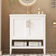 Mobiletto con lavabo in ceramica con mobile a terra in MDF bianco
