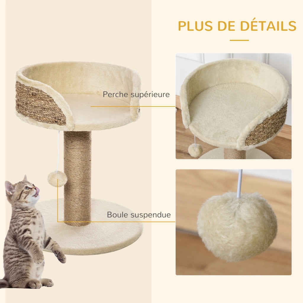 Tiragraffi per gatti con gioco pompon ¨C Minimal ¨C 40x40x49 cm sisal beige