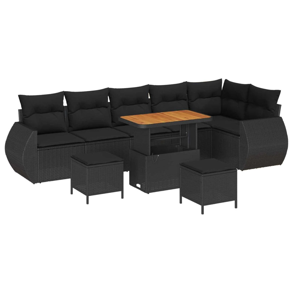 Set Divano da Giardino 9 pcs Nero Rattan in Polipropilene