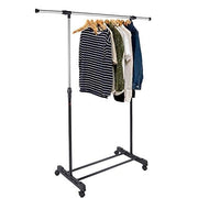 Stand Appendiabiti Allungabile Singolo Asta Estensibile con Ruote 89x41x93/145