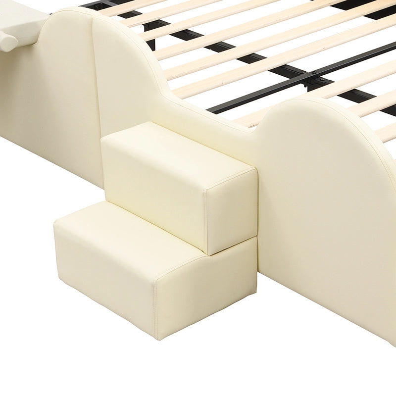 Letto singolo 140 × 200 cm con scivolo e scala in PU e MDF beige