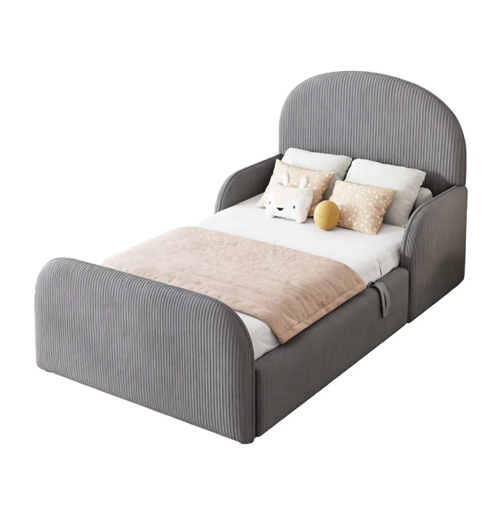 Letto imbottito per bambini 90x200 cm in velluto grigio con contenitore idraulico