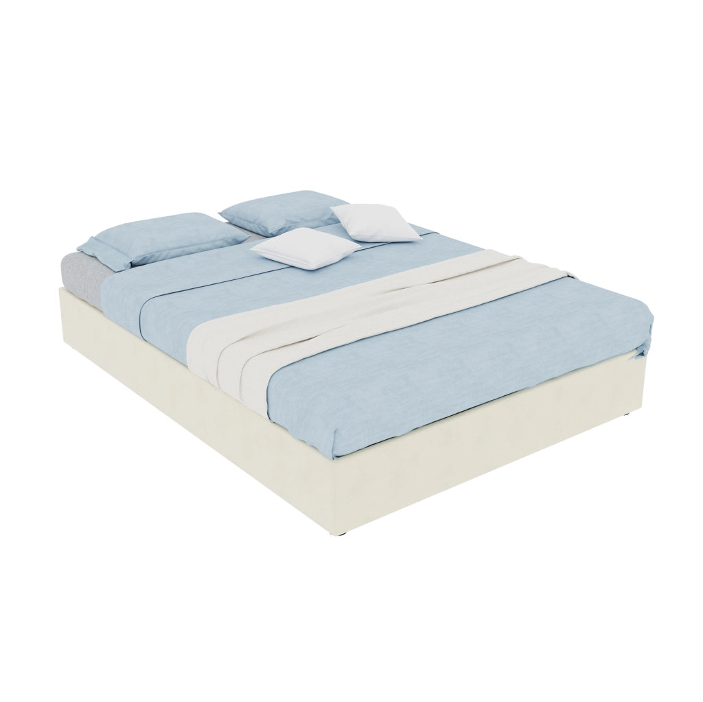 Letto contenitore 140x200 cm in tessuto e metallo beige con materasso