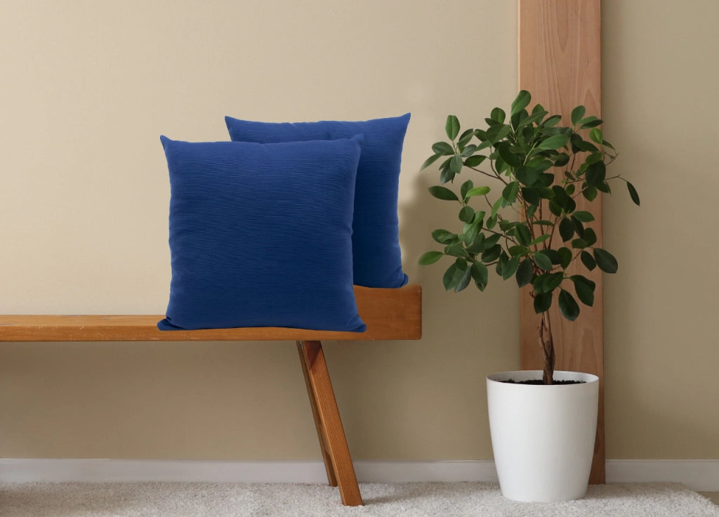 Coppia Cuscini Arredo Imbottiti Tessuto Ottoman In Tinta Unita Colore Blu 61 - 40x40 - Blu 61