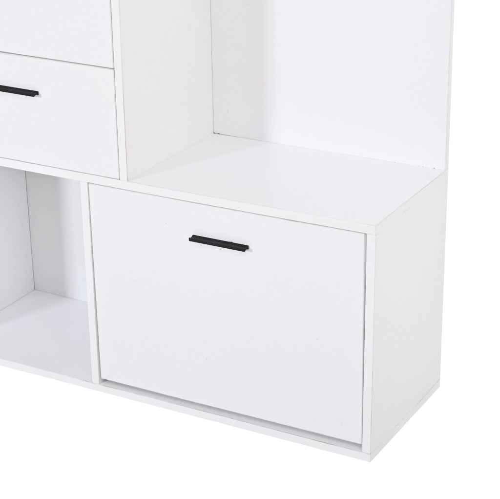 Mobile guardaroba 90x30x180 cm bianco in MDF, specchio e scarpiera