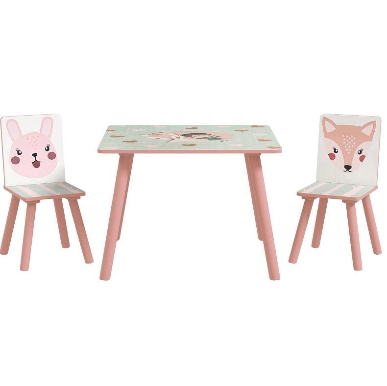 Set tavolo e 2 sedie per bambini in pino, rosa