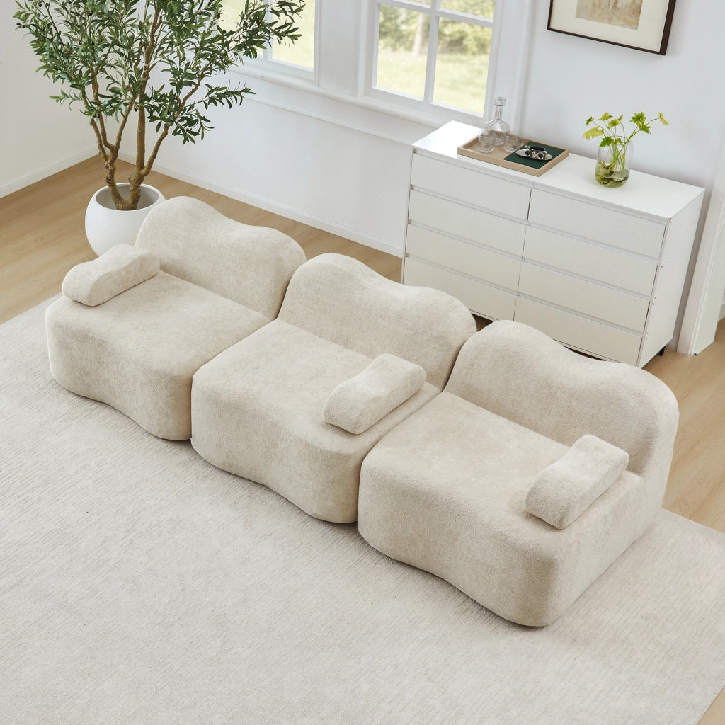 DIVANO modulare 3 posti in velluto beige
