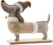 Decorazione figurativa cagnolino - Base di velluto e legno - Decorazione di Natale - Bottoni e stella dorata - 27 cm di larghezza - Aspetto accogliente