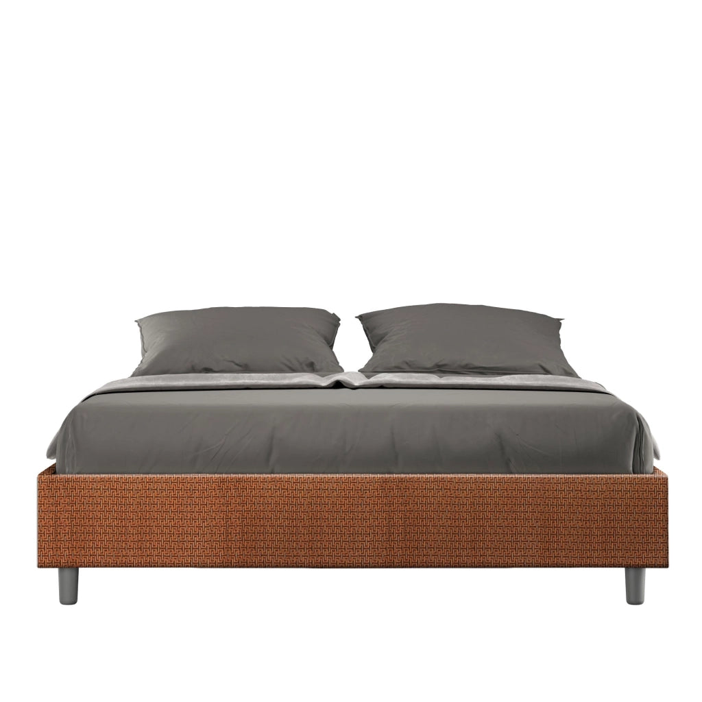 Letto Matrimoniale Sommier 160x210 cm con Rete e Contenitore Azelia Labirinto 04 Arancione