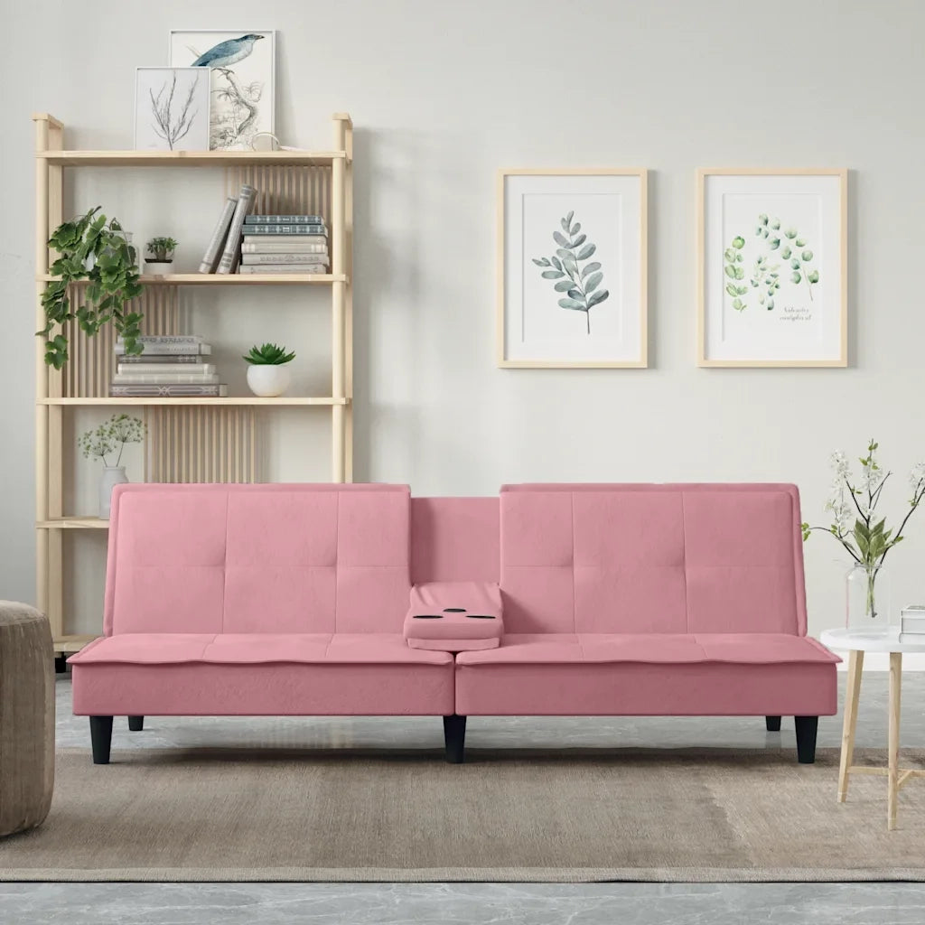 Divano letto | Sof¨¤ letto | Letto singolo con Portabicchieri in Velluto Rosa
