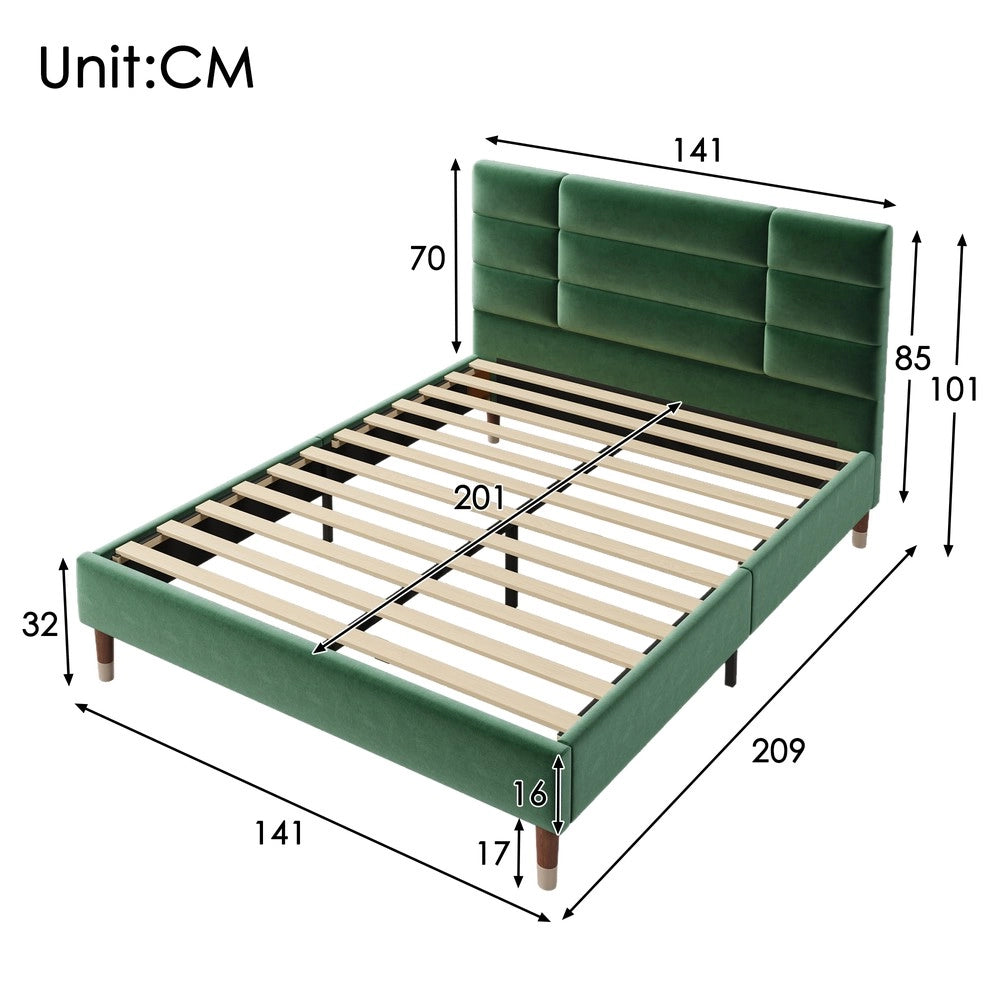 Letto Imbottito Matrimoniale con Rete a Doghe e Testiera ¨C Xylo ¨C Verde Scuro Velluto 140x200