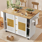 Isola da cucina mobile bianca con piano pieghevole, cassetti e ripiani regolabili