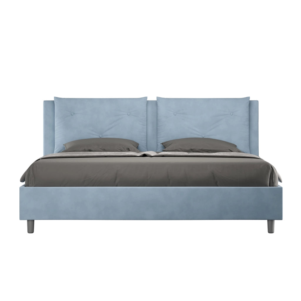 BS COM Letto matrimoniale king size con rete imbottito 200x210 microfibra azzurro