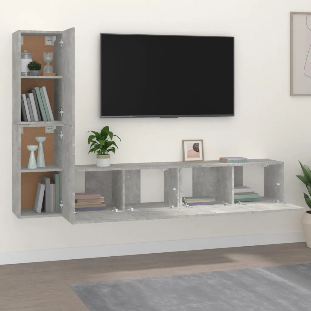 Set di Mobili Porta TV 4 pz | Armadietto TV | Mobile Porta TV Grigio Cemento in Legno Multistrato
