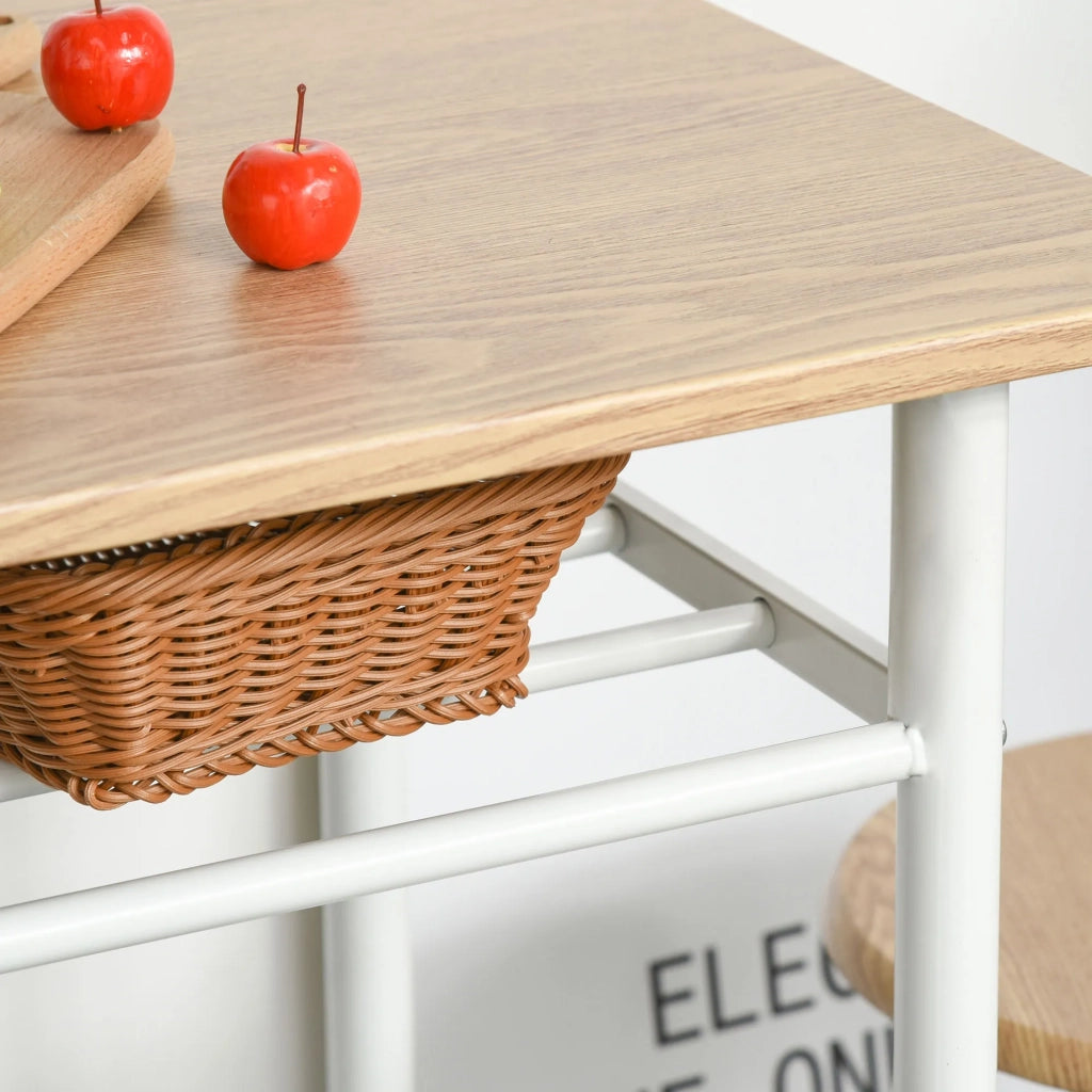 Set Bar 3 Pezzi: Tavolo Alto con Mensola e 2 Sgabelli, Piano in MDF Bianco/Rovere, Struttura in Acciaio, 80x50x90 cm