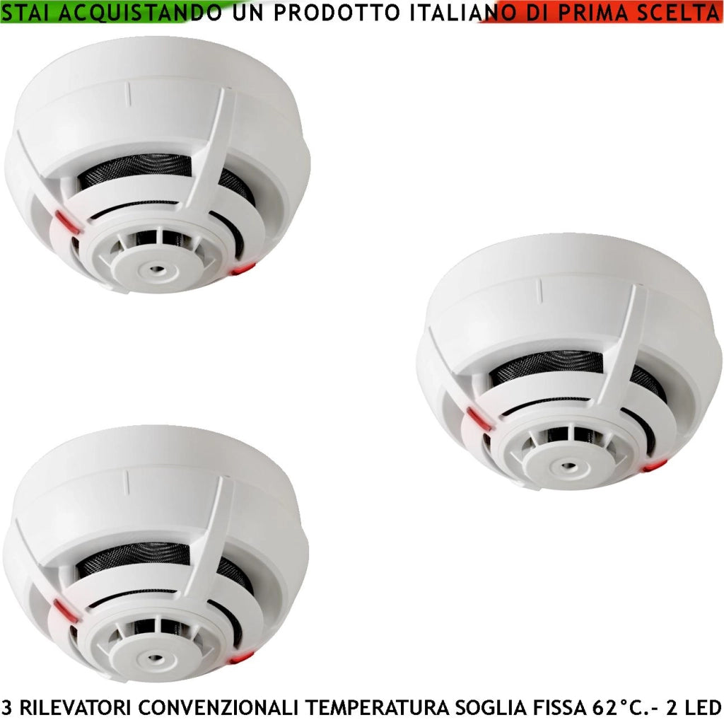 RILEVATORE TEMPERATURA SOGLIA FISSA 62° C 3 PEZZI PER ANTINCENDIO SENSORE TERMOVELOCIMETRICO CONVENZIONALE LOOP USCITA LED STATO