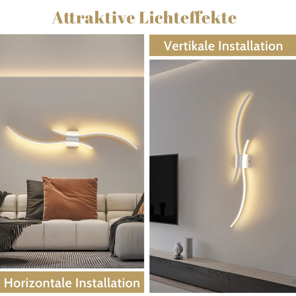 ZMH Applique LED Wave 14W 100cm bianco caldo 3000K design moderno bianco per corridoio