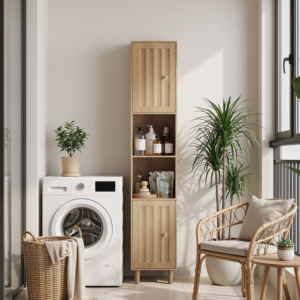 ARMADIO Alto 32x30x169 cm MDF Rovere con ante e ripiani aperti