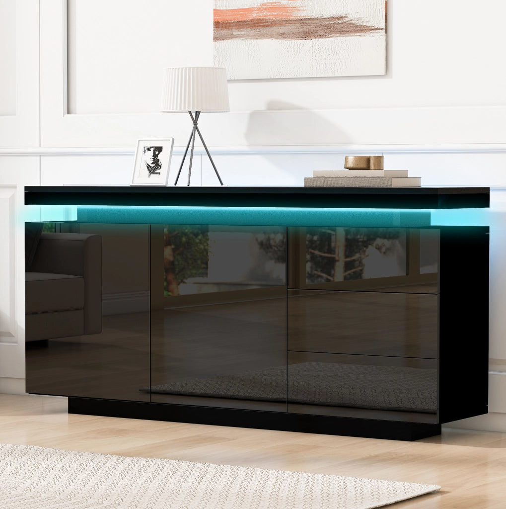 Madia LED 140x35x72,5 cm con 2 ante e 3 cassetti, nero HAVRYA
