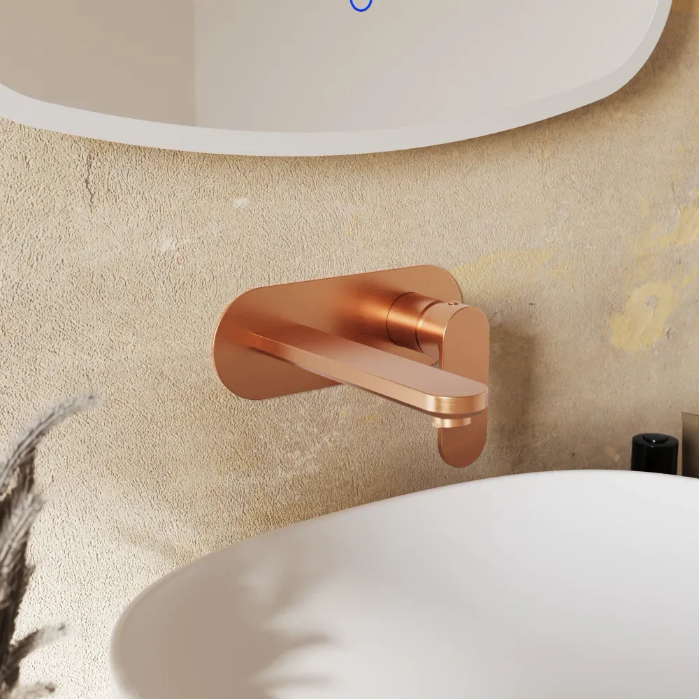 Set miscelatori lavabo ad incasso placca stondata bidet miscelatore doccia con deviatore rame spazzolato | Margot