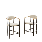 Set di 2 sgabelli da bar con braccioli e seduta imbottita per cucina in tessuto beige