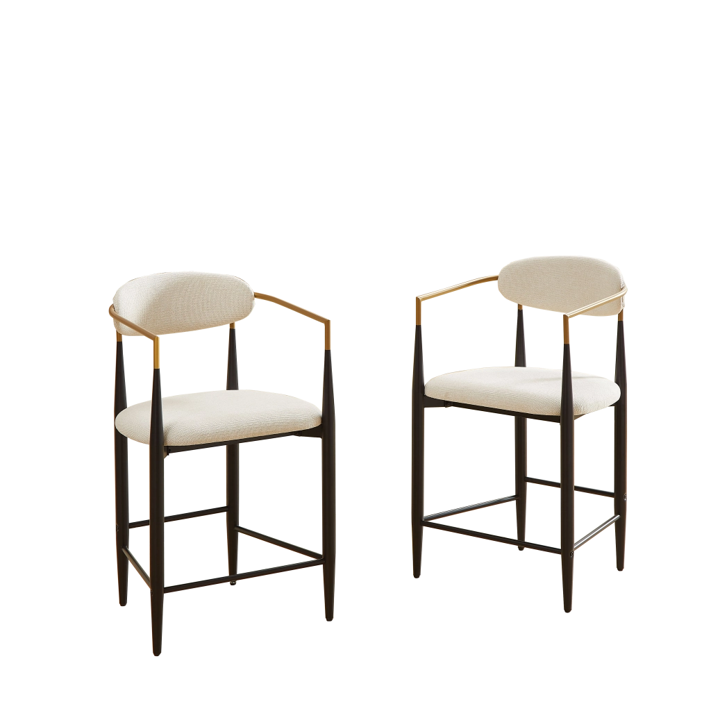 Set di 2 sgabelli da bar con braccioli e seduta imbottita per cucina in tessuto beige