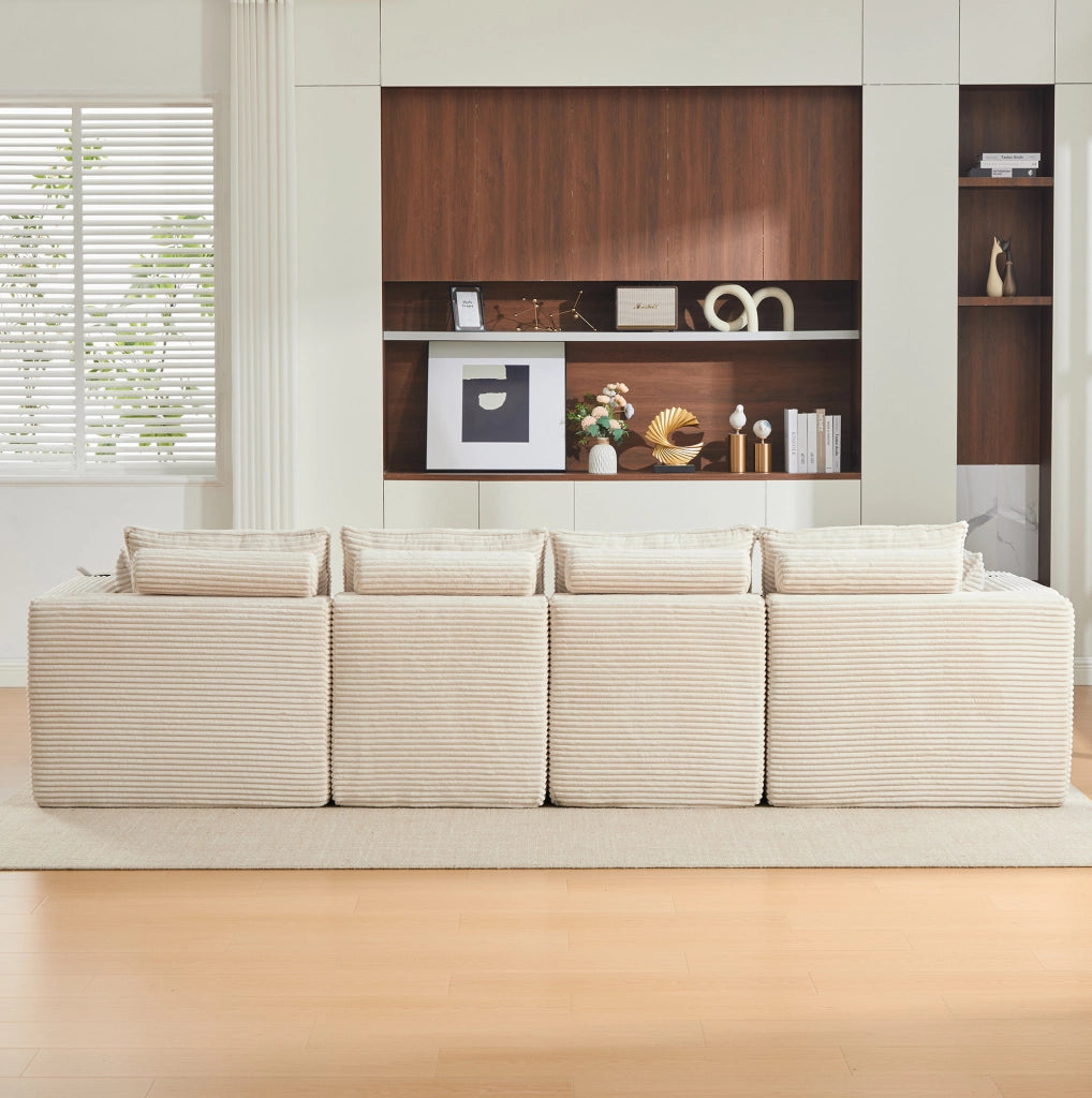 Divano modulare combinabile 322x161x75 cm in velluto a coste beige