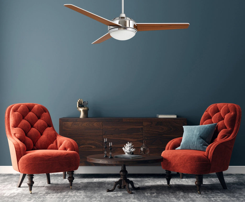 Vam Ventilatore da soffitto Cromato 132 cm luce 2xE27 & Telecomando con Sensore Temperatura