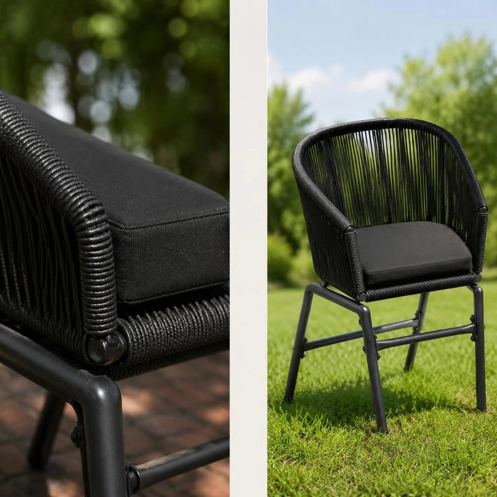 Garden Chairs, 2 Pieces, Black PE Rattan