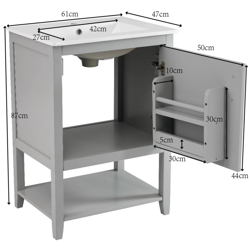 Mobile da bagno con ripiani interni; da pavimento; in MDF; grigio