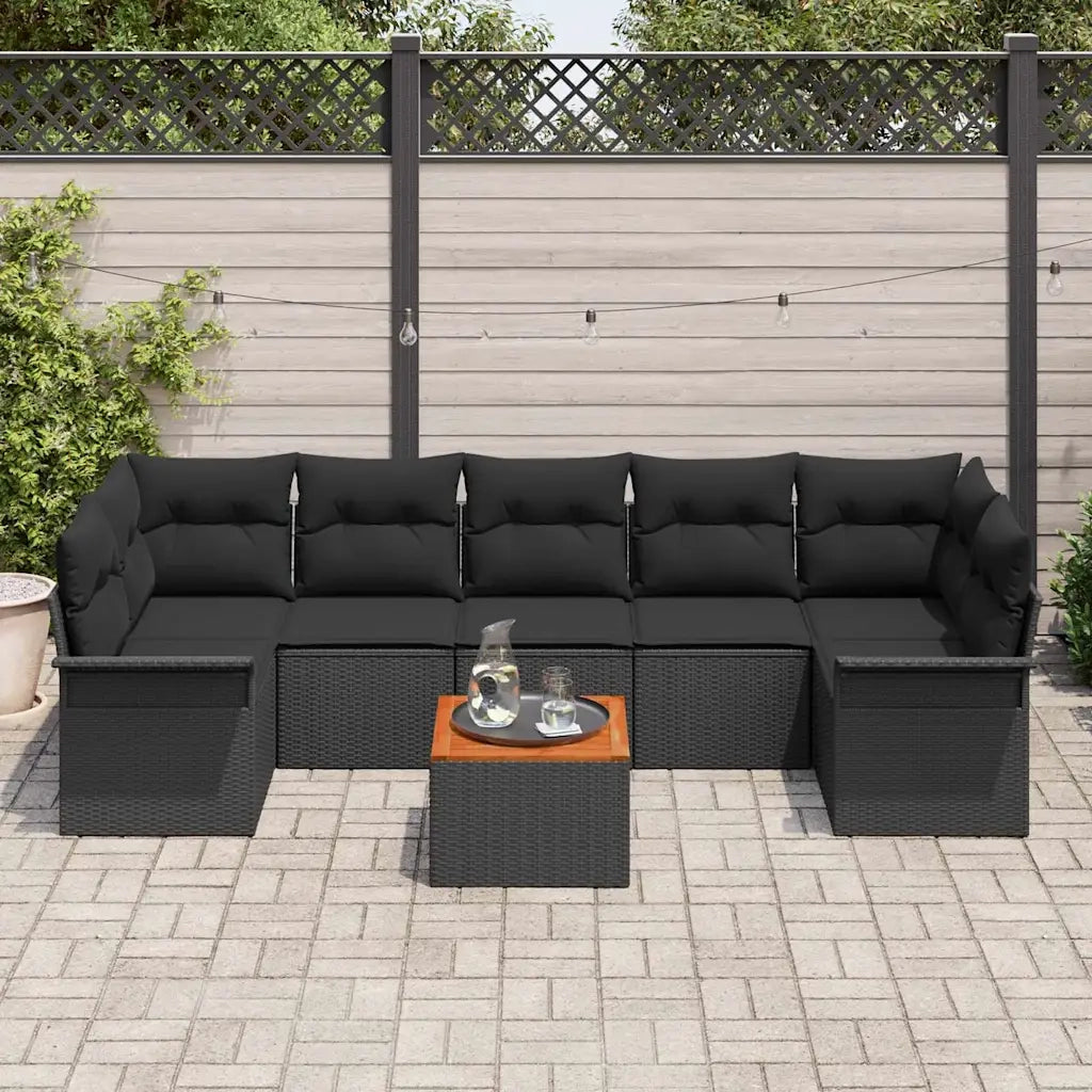 Set Divano da Giardino con archiviazione 8 pcs Nero polyrattan 3355965