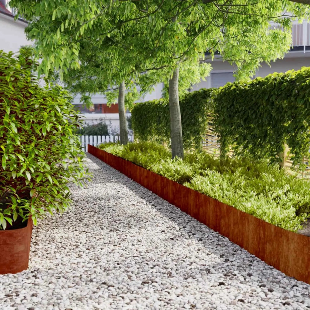 Bordure per Prato 10 pz 25x103 cm Flessibili in Acciaio Corten 821896
