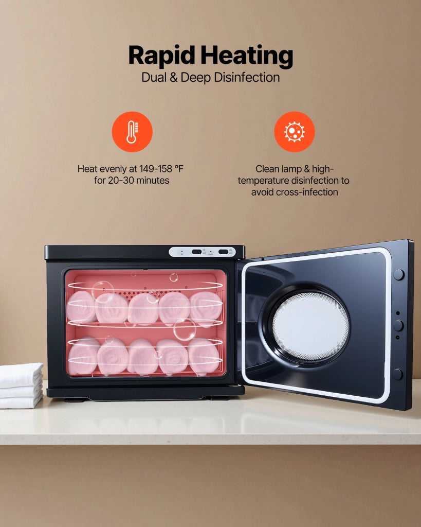 Scaldasciugamani Elettrico RTD-23A da 23L 239W per 36 Asciugamani con Finestra Trasparente in Acciaio Inox e ABS Nero per Spa e Salone