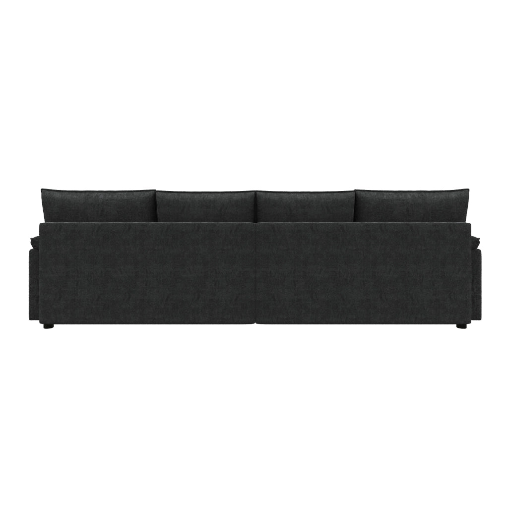 Divano panoramico a U in ciniglia nero con 2 pouf contenitore e schienale alto 264.5 × 142.5 × 84 cm