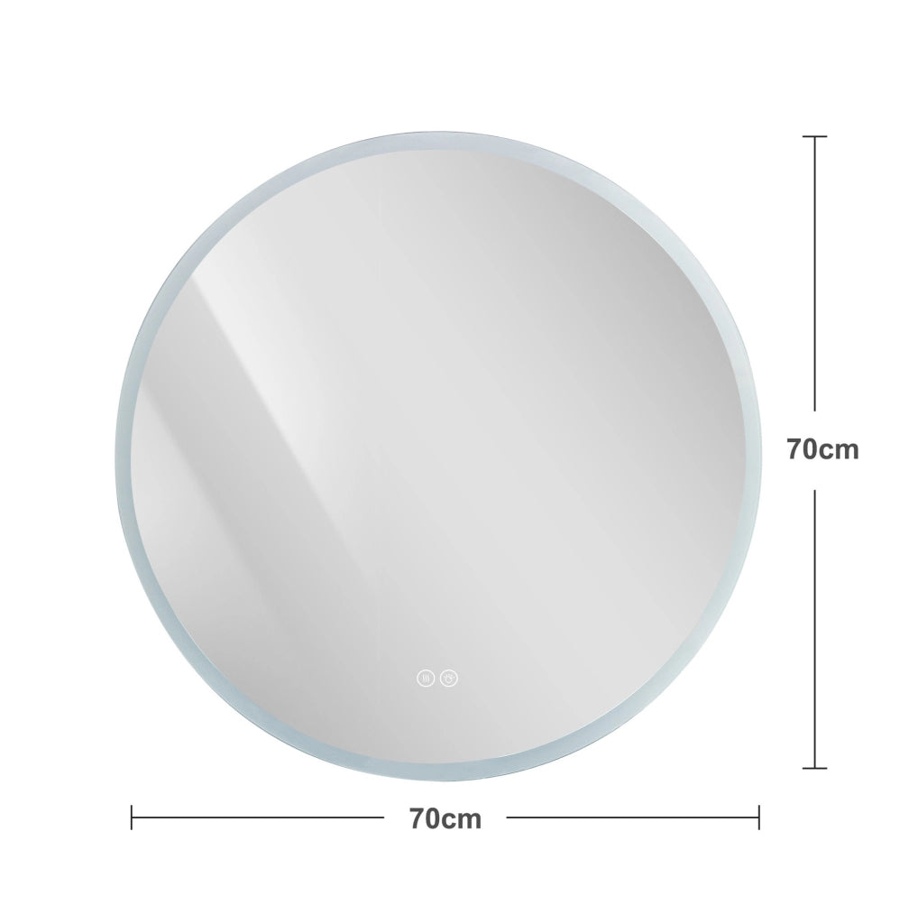 Specchio LED rotondo 70x70x3 cm in vetro temperato argentato antiappannamento