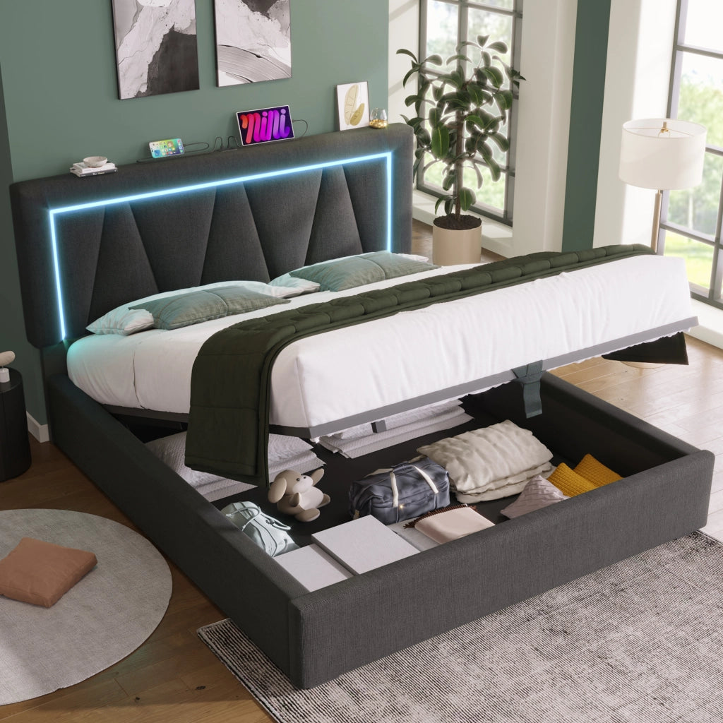 Letto matrimoniale 160x200 con rete a doghe e illuminazione LED