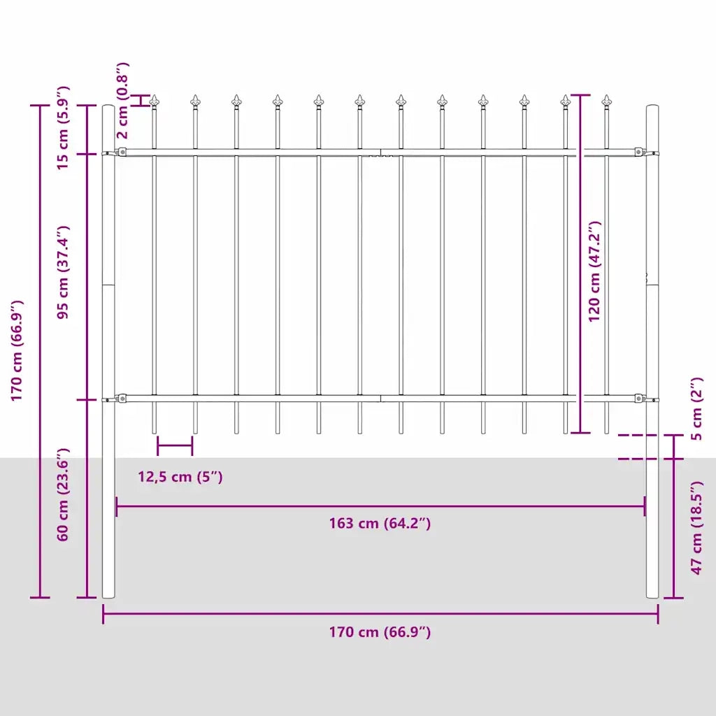 Recinzione per Giardino 6 pcs Grigio 10,2 x 1,2 m 3334111