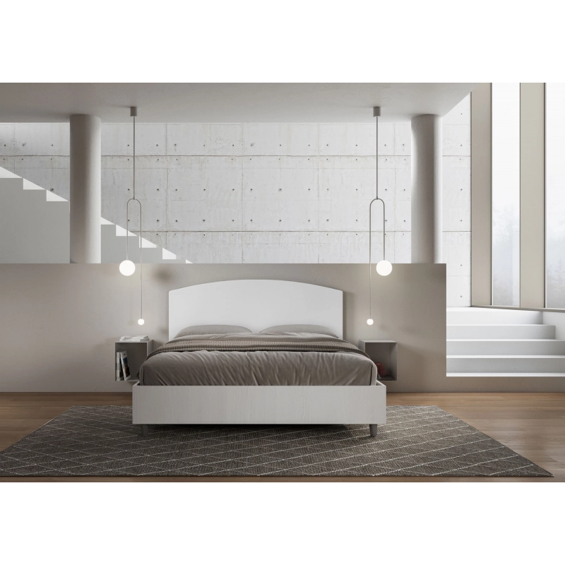 Letto Matrimoniale 160x200 cm struttura bianco frassino testata Antilia - Bianco,Similpelle,Contenitore