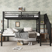 Letto a castello in metallo e MDF nero con scala angolare a 4 gradini e vano contenitore