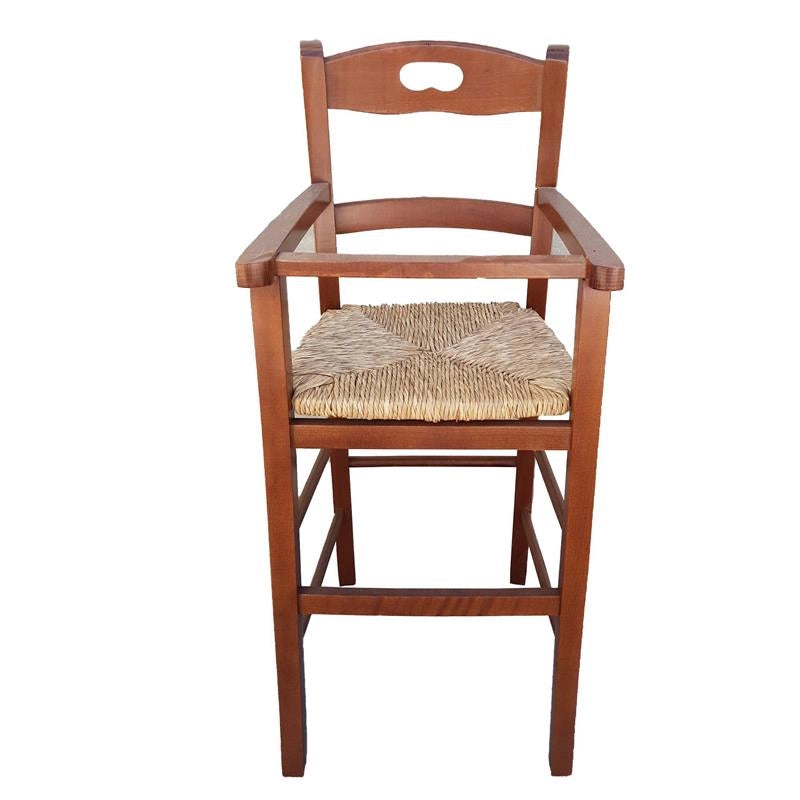 SEGGIOLONE IN LEGNO NOCE CON SEDUTA IN PAGLIA E CUORE INTAGLIATO SULLA SPALLIERA REALIZZATO IN FAGGIO 36×39×86 CM