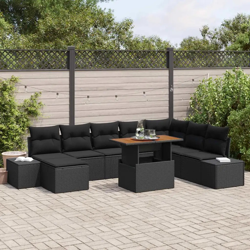 Set da Pranzo per Giardino con cuscino 9 pcs Nero e Marrone