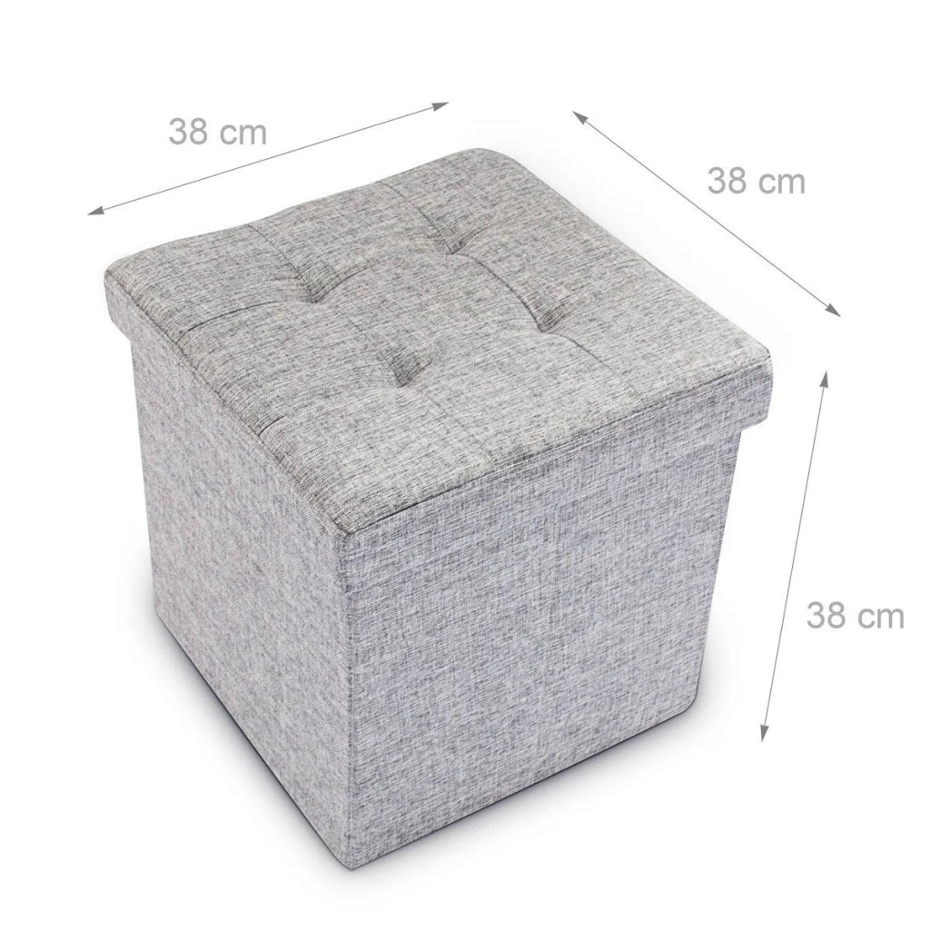 Sgabello pieghevole in lino pouf contenitore pieghevole 38 x 38 cm grigio 2013100